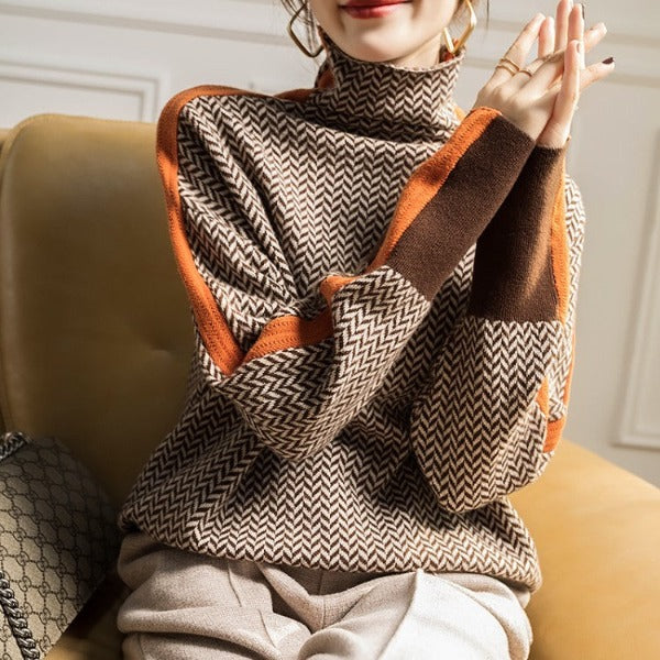 Maria | Roll Neck Jumper with Striking Contrasting Stripes
