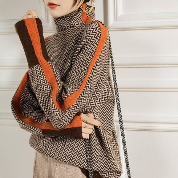 Maria | Roll Neck Jumper with Striking Contrasting Stripes