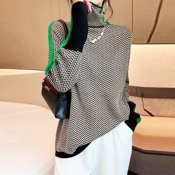 Maria | Roll Neck Jumper with Striking Contrasting Stripes