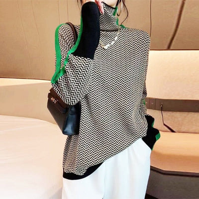 Maria | Roll Neck Jumper with Striking Contrasting Stripes