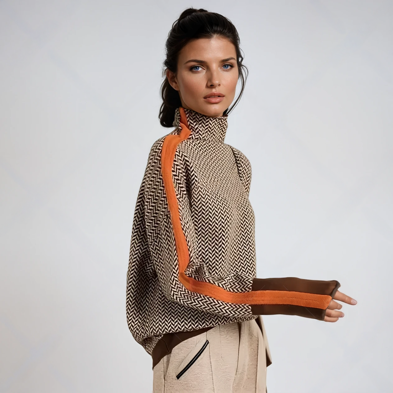 Maria | Roll Neck Jumper with Striking Contrasting Stripes