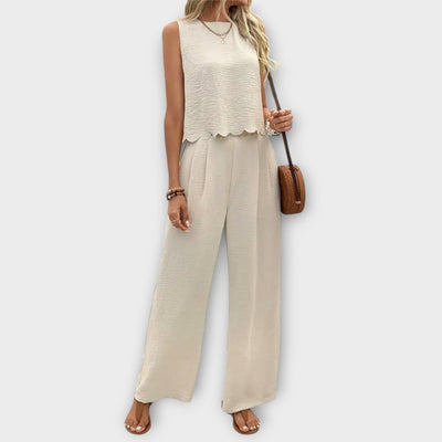 Vest with Petal Trim & Long Trousers
