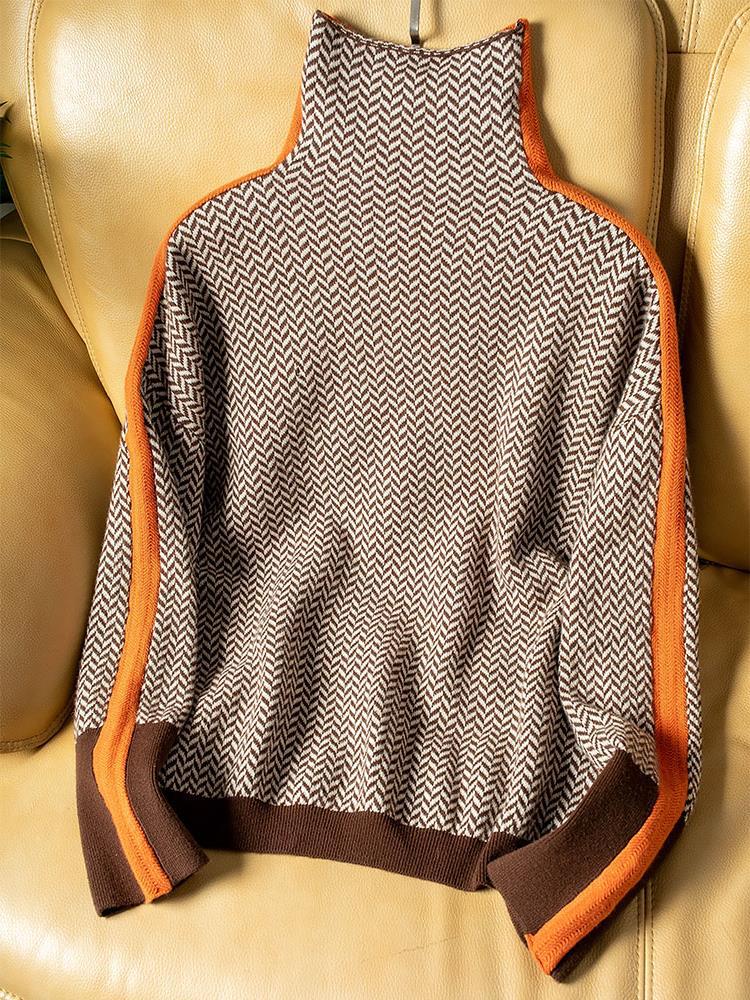 Maria | Roll Neck Jumper with Striking Contrasting Stripes