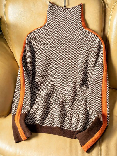 Maria | Roll Neck Jumper with Striking Contrasting Stripes